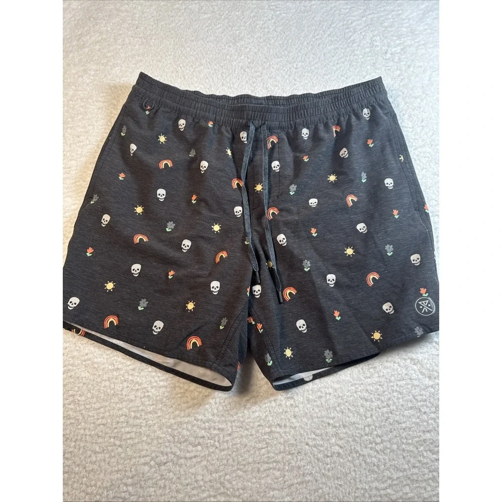Roark Shorey Black Rainbow And‎ Skull Elastic Waist Trunks Mens L